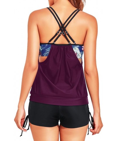 Women Tankini Swimsuits Two Piece Tummy Control Bathing Suits Blouson Swim Tank Top with Boy Shorts Purple $23.06 Swimsuits