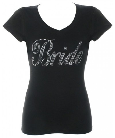 Bridal Rhinestone Bling V-Neck T-Shirt - Bride Bridesmaid Entourage Tee Black Short Sleeve $12.32 T-Shirts