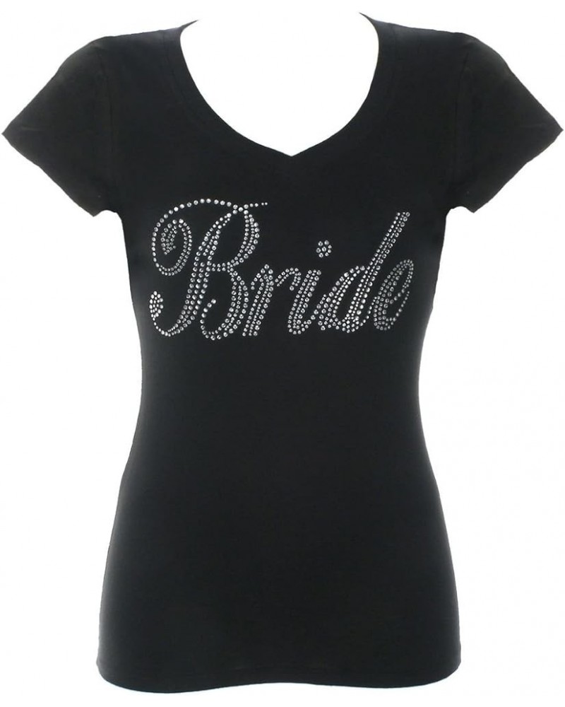 Bridal Rhinestone Bling V-Neck T-Shirt - Bride Bridesmaid Entourage Tee Black Short Sleeve $12.32 T-Shirts