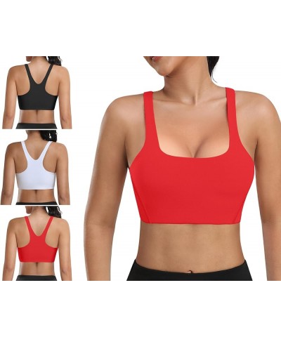 Padded Sports Bras for Women - Strappy Square Neckline Athletic Yoga Workout Top Sets (3 Pack) 1 Black White Dark-red $14.00 ...