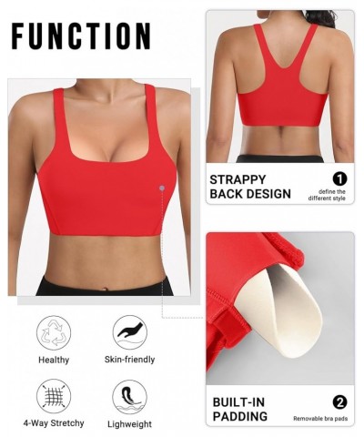 Padded Sports Bras for Women - Strappy Square Neckline Athletic Yoga Workout Top Sets (3 Pack) 1 Black White Dark-red $14.00 ...