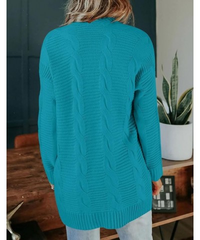 Women's 2024 Long Sleeve Cable Knit Cardigan Sweaters Open Front Fall Outwear Coat Lake Blue $25.29 Sweaters