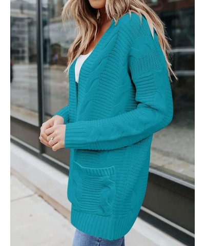 Women's 2024 Long Sleeve Cable Knit Cardigan Sweaters Open Front Fall Outwear Coat Lake Blue $25.29 Sweaters