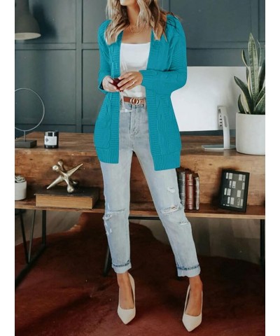 Women's 2024 Long Sleeve Cable Knit Cardigan Sweaters Open Front Fall Outwear Coat Lake Blue $25.29 Sweaters