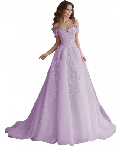 Women's Off The Shoulder Quinceanera Princess Prom Dresses 2023 Long Lace Pearls Ball Gowns Wisteria $34.20 Others