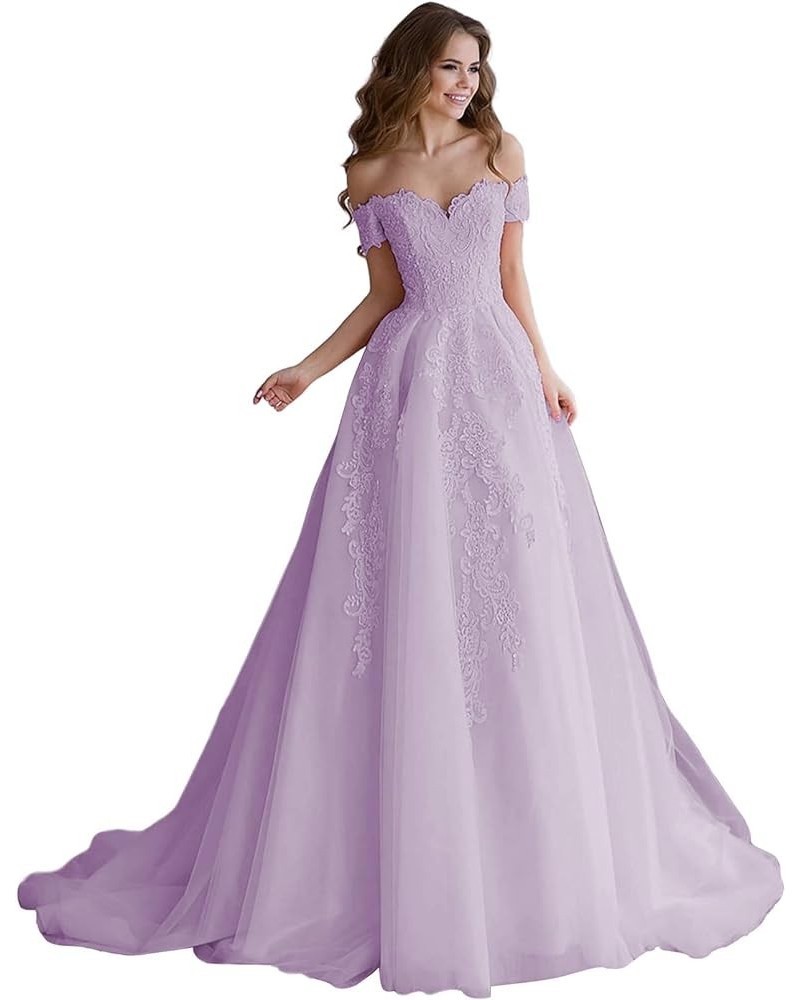 Women's Off The Shoulder Quinceanera Princess Prom Dresses 2023 Long Lace Pearls Ball Gowns Wisteria $34.20 Others