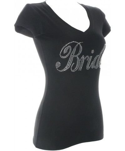 Bridal Rhinestone Bling V-Neck T-Shirt - Bride Bridesmaid Entourage Tee Black Short Sleeve $12.32 T-Shirts