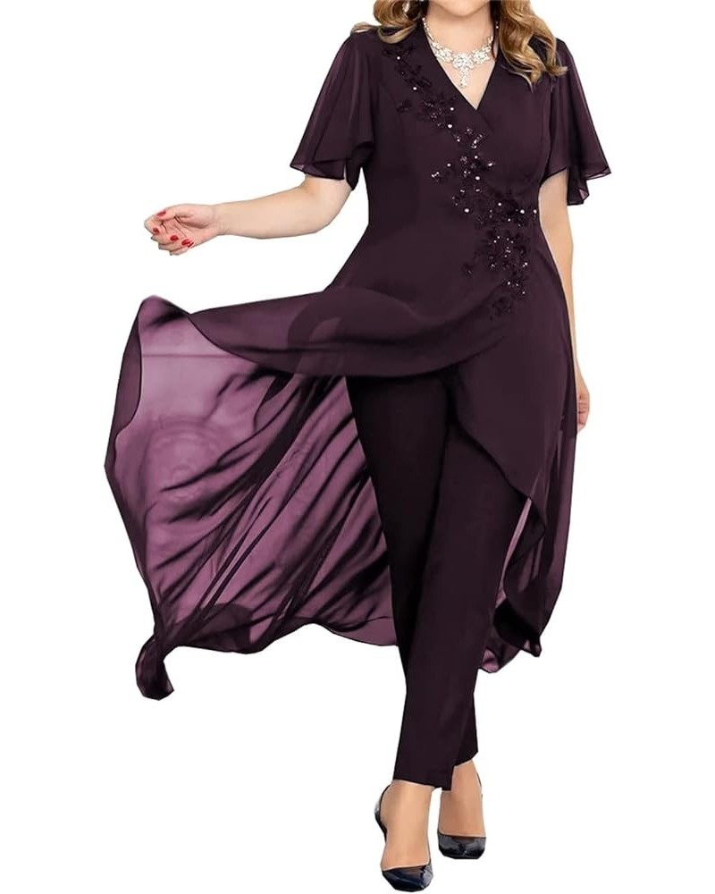 Women's 2 Pieces Mother of The Bride Pant Suits for Wedding Plus Size Mother of The Groom Dresses V-Neck Grape $51.24 Suits