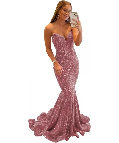 Sequin Mermaid Prom Dresses for Teens 2024 Sexy V Neck Formal Dress for Party SYYS410 B-dusty Rose $33.30 Dresses