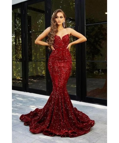 Sequin Mermaid Prom Dresses for Teens 2024 Sexy V Neck Formal Dress for Party SYYS410 B-dusty Rose $33.30 Dresses