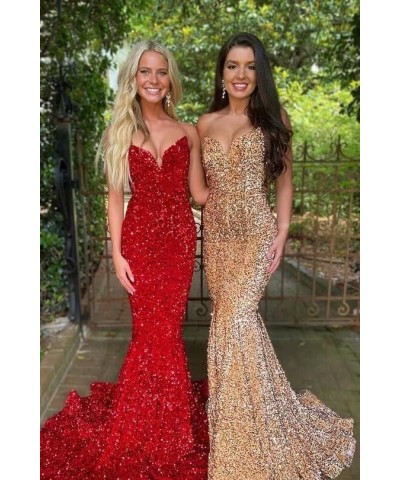 Sequin Mermaid Prom Dresses for Teens 2024 Sexy V Neck Formal Dress for Party SYYS410 B-dusty Rose $33.30 Dresses