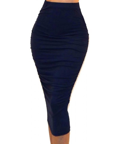 Women's USA Ruched Frill Ruffle High Waist Pencil Mid-Calf Skirt 1navy, Navy $10.56 Skirts