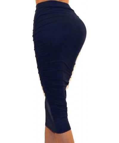 Women's USA Ruched Frill Ruffle High Waist Pencil Mid-Calf Skirt 1navy, Navy $10.56 Skirts