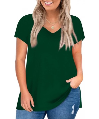 Womens Plus Size Tops Short Sleeve Summer V Neck Loose Cotton Tee Shirts Green $15.36 T-Shirts