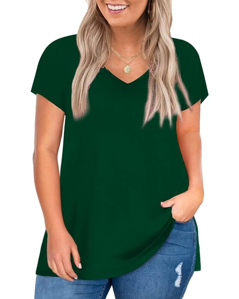 Womens Plus Size Tops Short Sleeve Summer V Neck Loose Cotton Tee Shirts Green $15.36 T-Shirts