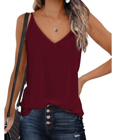 Womens V Neck Camisole Tank Top Strap Sleeveless T Shirt Casual Loose Vest Blouse - S-XXL A-dark Red $11.04 Tanks