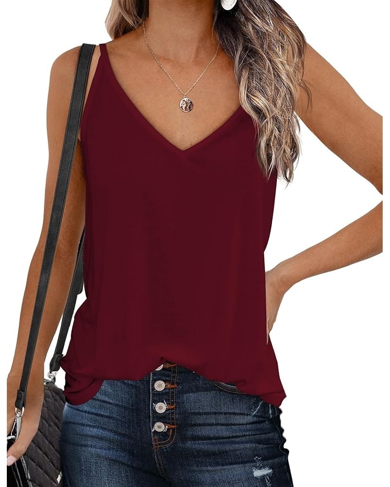 Womens V Neck Camisole Tank Top Strap Sleeveless T Shirt Casual Loose Vest Blouse - S-XXL A-dark Red $11.04 Tanks