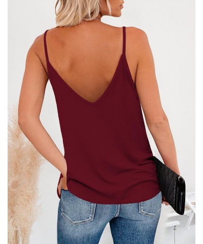 Womens V Neck Camisole Tank Top Strap Sleeveless T Shirt Casual Loose Vest Blouse - S-XXL A-dark Red $11.04 Tanks