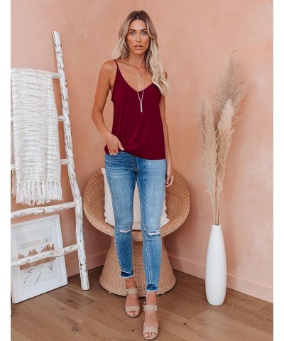 Womens V Neck Camisole Tank Top Strap Sleeveless T Shirt Casual Loose Vest Blouse - S-XXL A-dark Red $11.04 Tanks