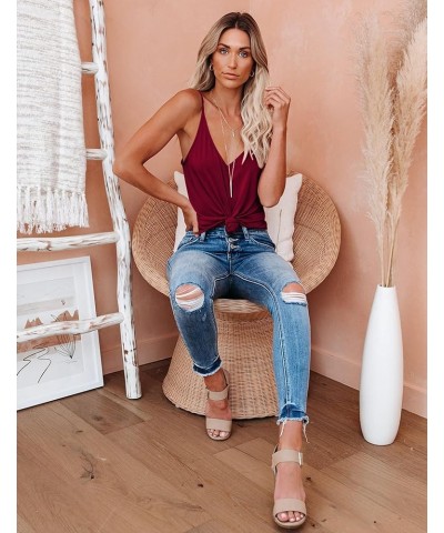 Womens V Neck Camisole Tank Top Strap Sleeveless T Shirt Casual Loose Vest Blouse - S-XXL A-dark Red $11.04 Tanks