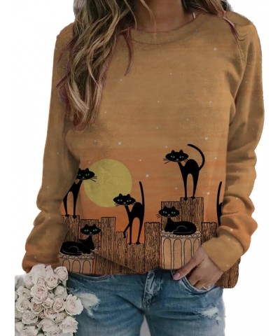 Womens Animal Cat Print Crewneck Sweatshirt Pullover Tops for Lady Funny Animal Print Hoodie Tops Graphic05 $13.44 Activewear