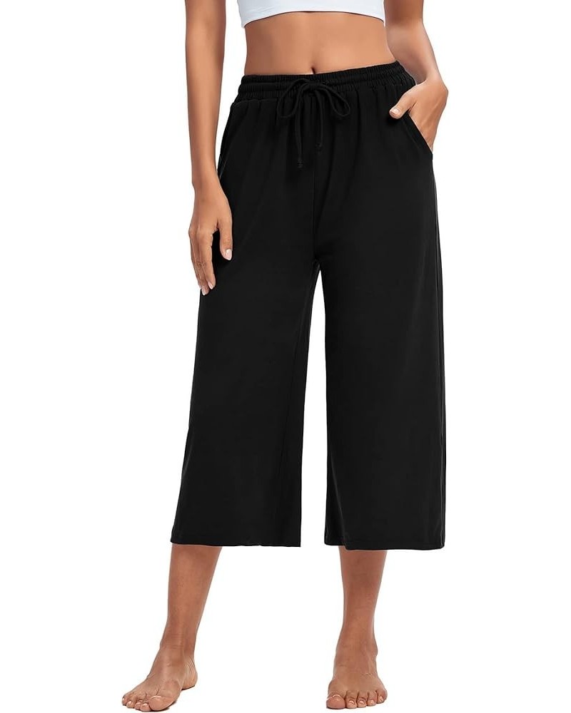 Womens Capri Yoga Pants Wide Leg Drawstring Lounge Pants Loose Comfy Workout Capris Sweatpants with Pockets Capri-black $17.0...