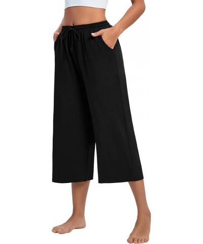 Womens Capri Yoga Pants Wide Leg Drawstring Lounge Pants Loose Comfy Workout Capris Sweatpants with Pockets Capri-black $17.0...