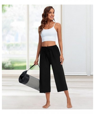 Womens Capri Yoga Pants Wide Leg Drawstring Lounge Pants Loose Comfy Workout Capris Sweatpants with Pockets Capri-black $17.0...