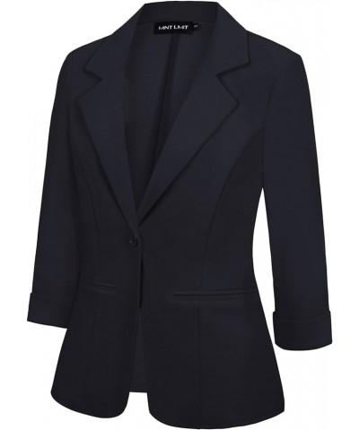 Womens Blazer Rolled 3/4 Sleeve Notched Lapel Business Work Jackets One Button Casual Blazers with Pockets Black $20.50 Blazers