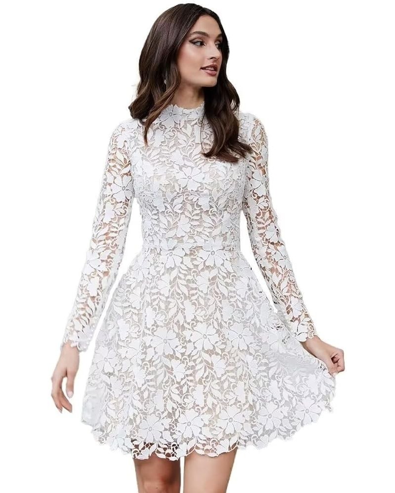 Women Scoop Sleeveless Lace Short Wedding Dresses for Bride Knee Length Bridal Gowns CD001 White 2 $36.00 Dresses