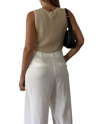 Women Y2k Button Down Crochet Knit Vest Sleeveless Hollow Out Crop Tops Vintage Casual V-Neck Versatile Streetwear J-apricot ...