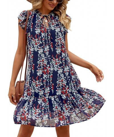 Women's Babydoll Mini Dress Summer V Neck Flutter Sleeve Boho Floral Flowy Shift Short Dress Dark Blue Floral_new $20.71 Dresses