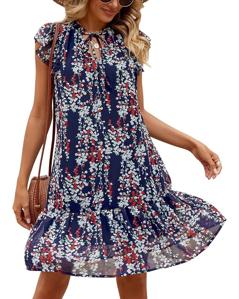 Women's Babydoll Mini Dress Summer V Neck Flutter Sleeve Boho Floral Flowy Shift Short Dress Dark Blue Floral_new $20.71 Dresses