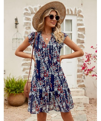 Women's Babydoll Mini Dress Summer V Neck Flutter Sleeve Boho Floral Flowy Shift Short Dress Dark Blue Floral_new $20.71 Dresses