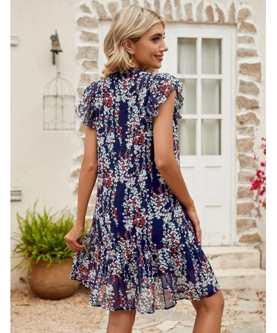 Women's Babydoll Mini Dress Summer V Neck Flutter Sleeve Boho Floral Flowy Shift Short Dress Dark Blue Floral_new $20.71 Dresses