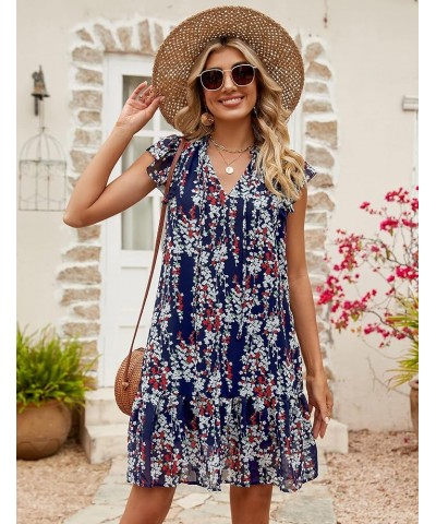 Women's Babydoll Mini Dress Summer V Neck Flutter Sleeve Boho Floral Flowy Shift Short Dress Dark Blue Floral_new $20.71 Dresses