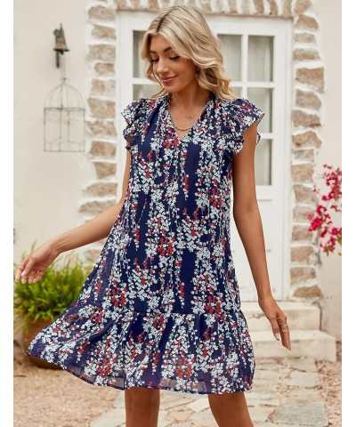 Women's Babydoll Mini Dress Summer V Neck Flutter Sleeve Boho Floral Flowy Shift Short Dress Dark Blue Floral_new $20.71 Dresses