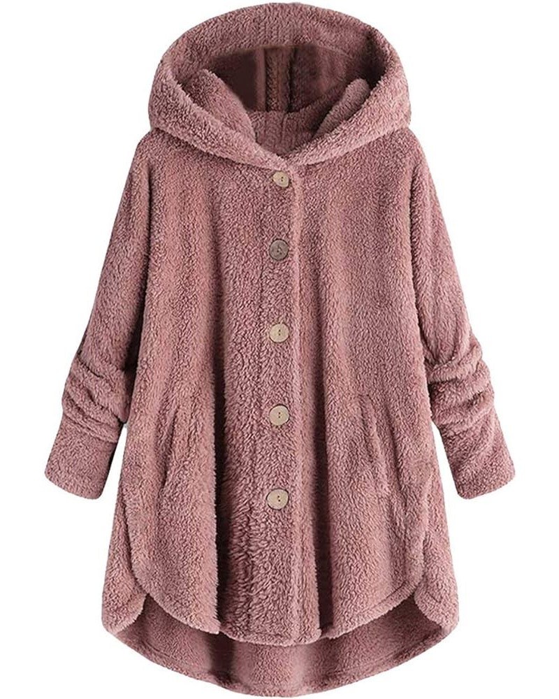 Plus Size Winter Jacket for Women Cute Sherpa Lined Warm Jacket Button Soft Coats Hooded Fleece Fuzzy Outwear Winter Coats fo...