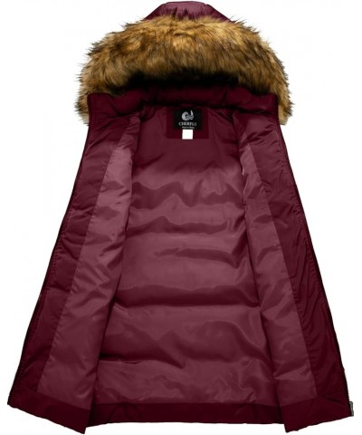 Women's Winter Puffer Coat Heavy Warm Long Parka Down Jacket with Fur Hood Wine Red $30.74 Jackets