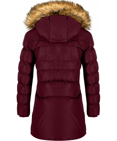 Women's Winter Puffer Coat Heavy Warm Long Parka Down Jacket with Fur Hood Wine Red $30.74 Jackets