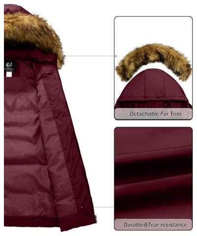 Women's Winter Puffer Coat Heavy Warm Long Parka Down Jacket with Fur Hood Wine Red $30.74 Jackets