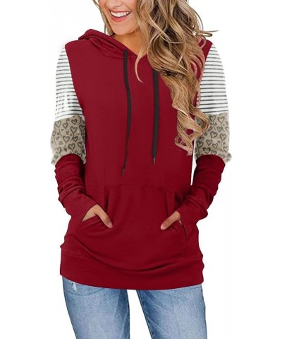 Women's Casual Drawstring Pullover Tunic Top Long Sleeve Color Block Hoodie Sweatshirts With Pocket Dark Red $17.09 Hoodies &...