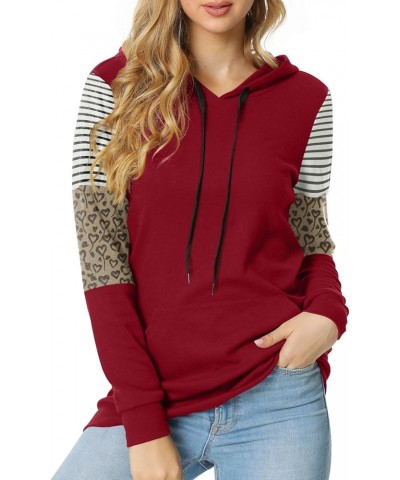 Women's Casual Drawstring Pullover Tunic Top Long Sleeve Color Block Hoodie Sweatshirts With Pocket Dark Red $17.09 Hoodies &...