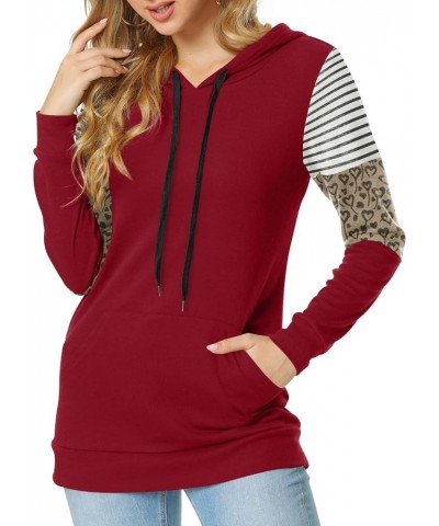 Women's Casual Drawstring Pullover Tunic Top Long Sleeve Color Block Hoodie Sweatshirts With Pocket Dark Red $17.09 Hoodies &...