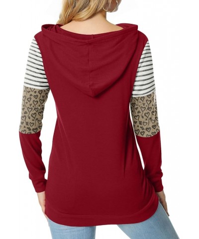 Women's Casual Drawstring Pullover Tunic Top Long Sleeve Color Block Hoodie Sweatshirts With Pocket Dark Red $17.09 Hoodies &...