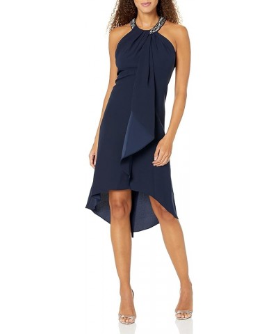 Women's Jewel Neck Halter Dress Navy Hi-lo $41.98 Dresses