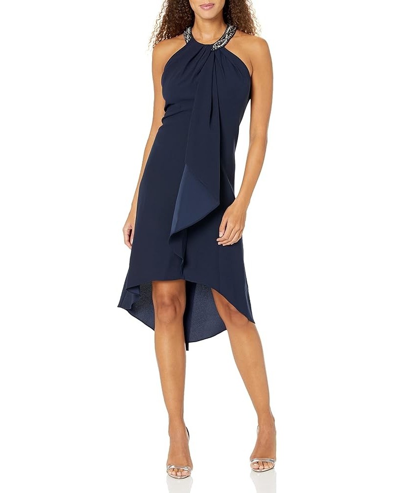 Women's Jewel Neck Halter Dress Navy Hi-lo $41.98 Dresses