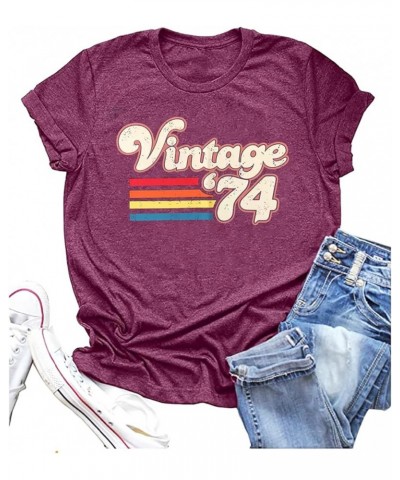 Womens 50th Birthday Shirt Vintage 1974 T-Shirt Fifty Bday Gifts Cute Flower Graphic Short Sleeves Tee Tops Fuchsia-01c $10.7...