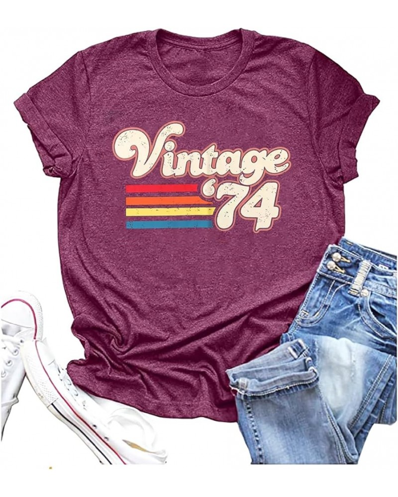 Womens 50th Birthday Shirt Vintage 1974 T-Shirt Fifty Bday Gifts Cute Flower Graphic Short Sleeves Tee Tops Fuchsia-01c $10.7...