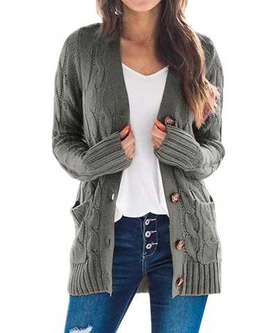 Womens Open Front Cardigan Sweaters with Pockets Fashion Button Down Cable Knit Chunky Fall Comfy Casual Cardigans Grey $14.8...